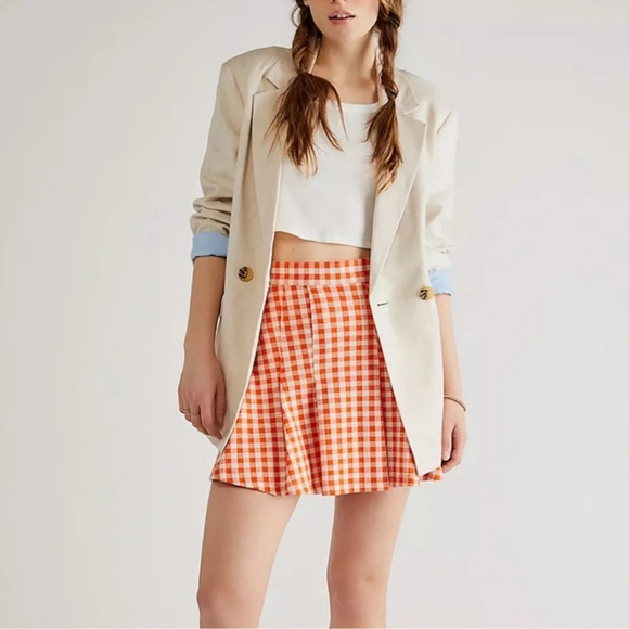 Free People Honey Plaid Pleated Gingham Skirt Size 8 NWOT - Picture 2 of 8